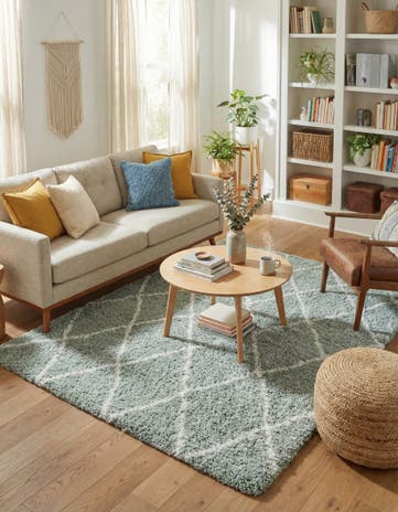 White Cyan Moroccan Shag Square Rug