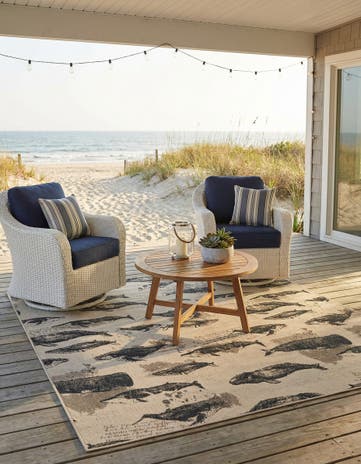 Beige Easy-Clean Coastal Indoor / Outdoor Square Rug