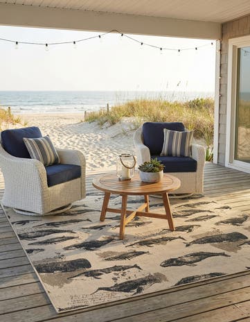 Beige Easy-Clean Coastal Indoor / Outdoor Square Rug