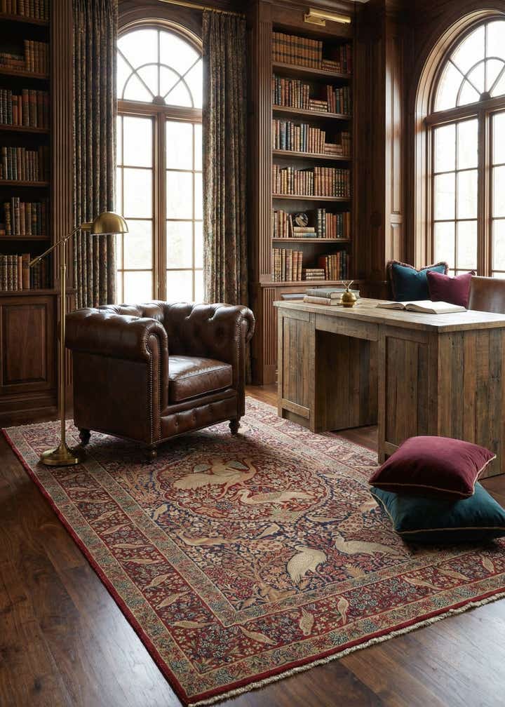 4' 7 x 7' 4 Hand Knotted Isfahan Persian Wool Rug