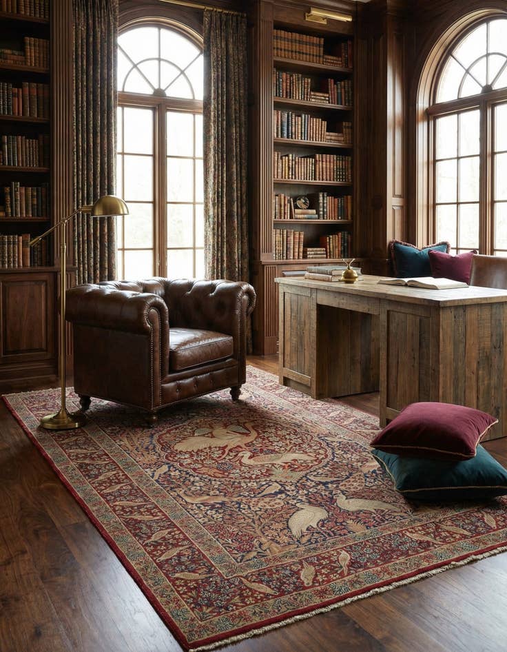 Detail image of 4' 7 x 7' 4 Hand Knotted Isfahan Persian Wool Rug