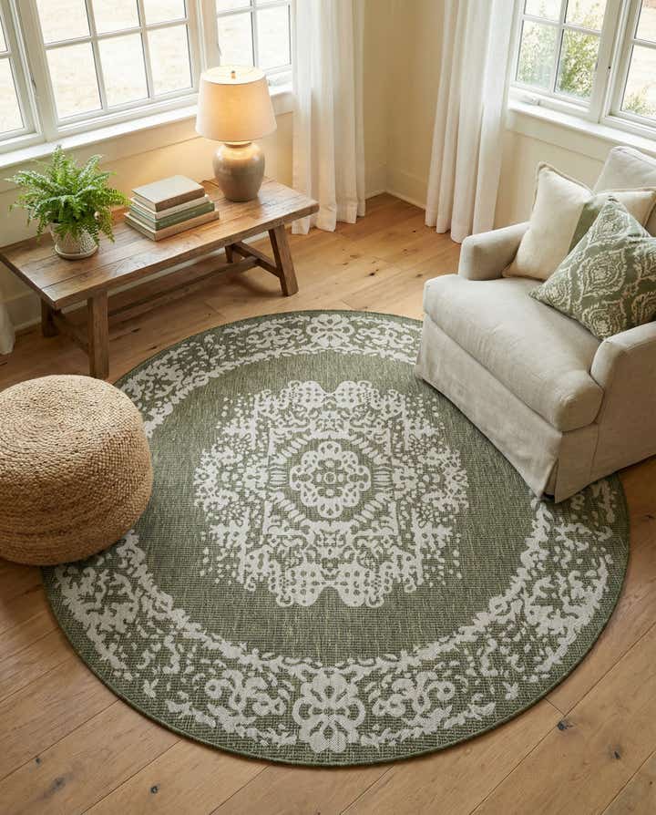 7' 10 x 7' 10 Easy-Clean Traditional Indoor / Outdoor Round Rug