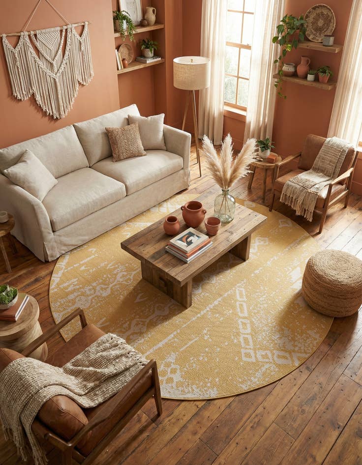Detail image of 10' 8 x 10' 8 Easy-Clean Bohemian Indoor / Outdoor Round Rug