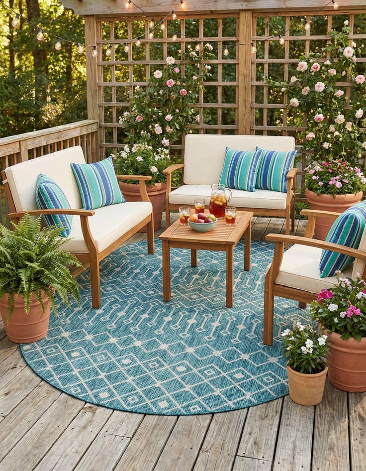 Detail image of  5' 3 x 8'  Washable Lattice Indoor / Outdoor Oval Rug