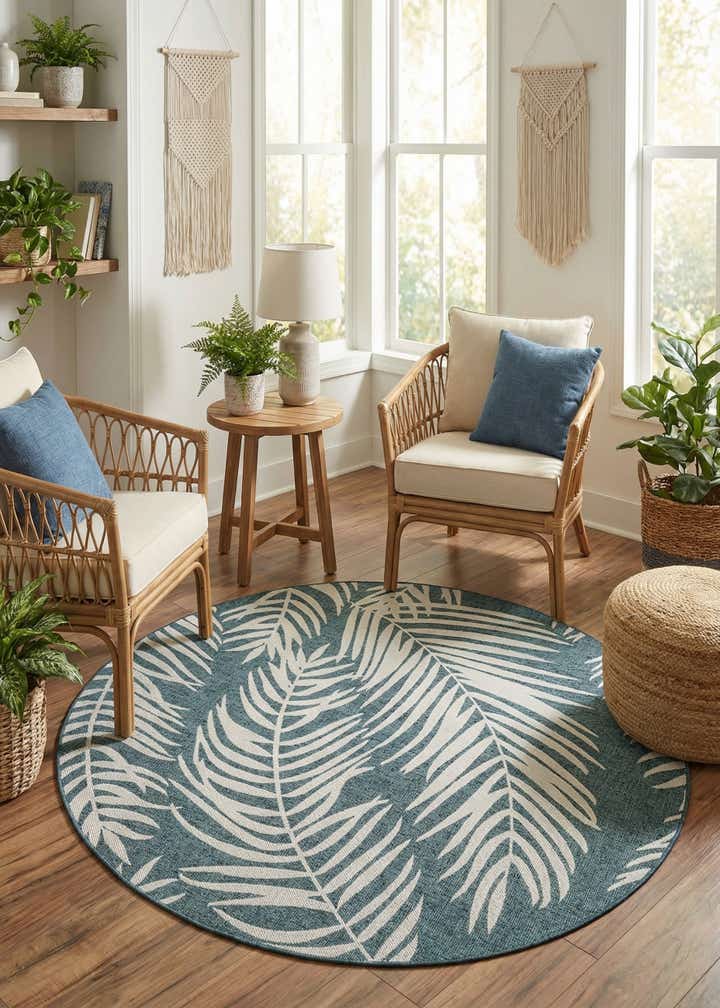 7' 10 x 7' 10 Easy-Clean Botanical Indoor / Outdoor Round Rug