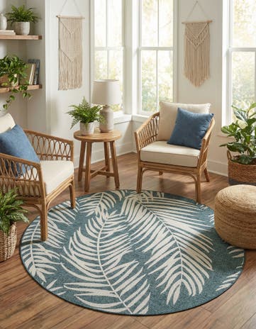 7' 10 x 7' 10 Easy-Clean Botanical Indoor / Outdoor Round Rug