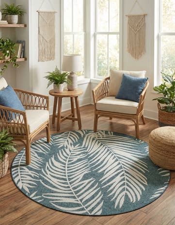 7' 10 x 7' 10 Easy-Clean Botanical Indoor / Outdoor Round Rug