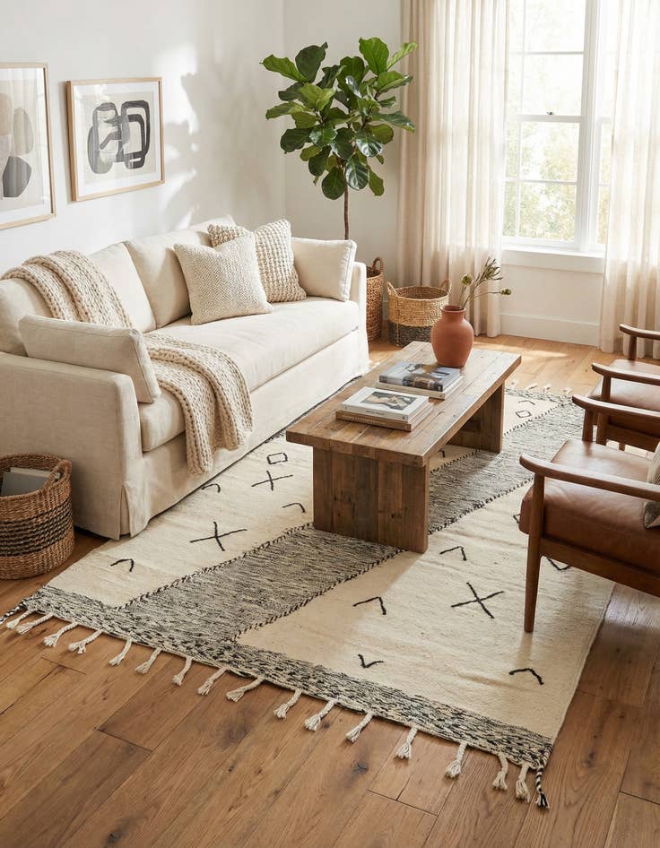 Detail image of 6' 3 x 10'  Hand Knotted Moroccan Wool Rug