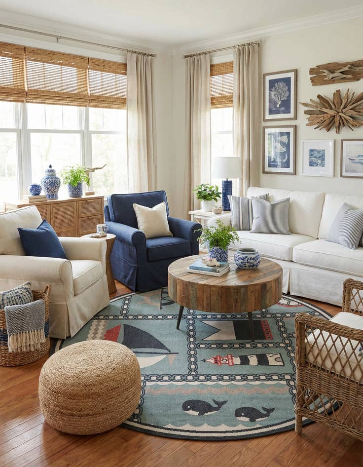 Detail image of 7' 10 x 7' 10  Washable Coastal Indoor / Outdoor Round Rug