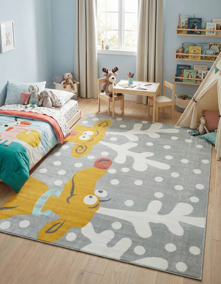 Detail image of 7' 10 x 10' Reindeer Whimsy Kids Rug