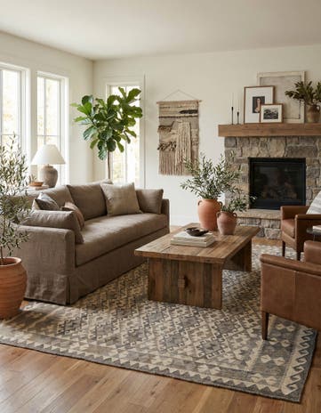 7' 3 x 9' 8 Hand Woven Kilim Maymana Wool Rug