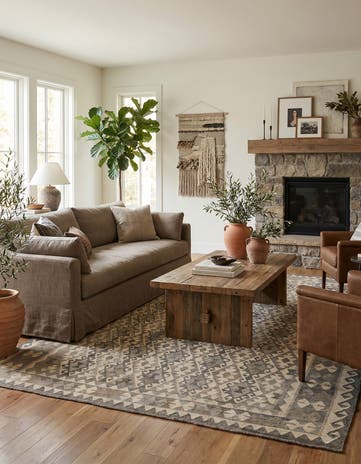 7' 3 x 9' 8 Hand Woven Kilim Maymana Wool Rug