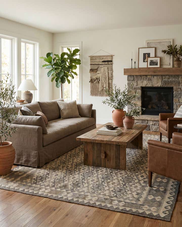 7' 3 x 9' 8 Hand Woven Kilim Maymana Wool Rug