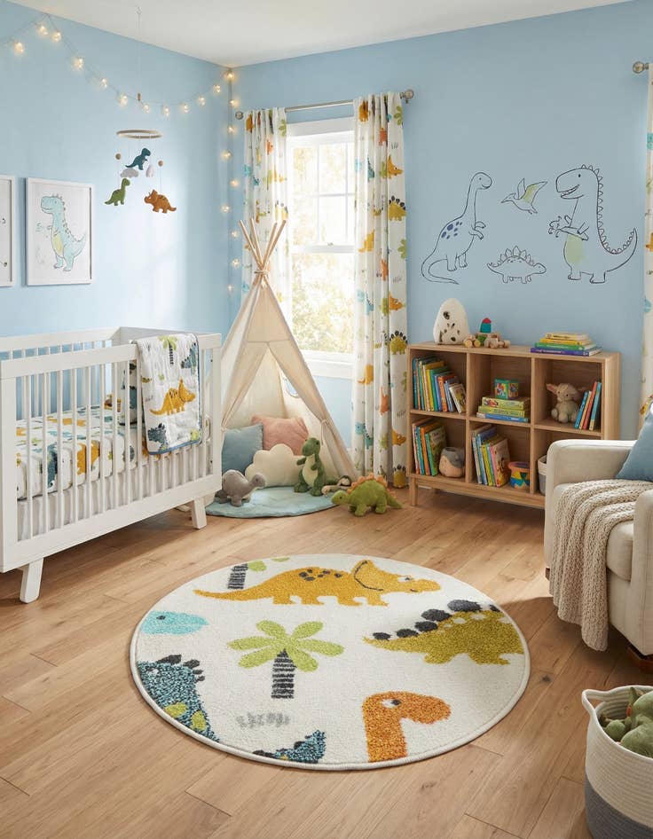 Detail image of 2' 2 x 2' 2 Dinosaur Whimsy Kids Round Rug