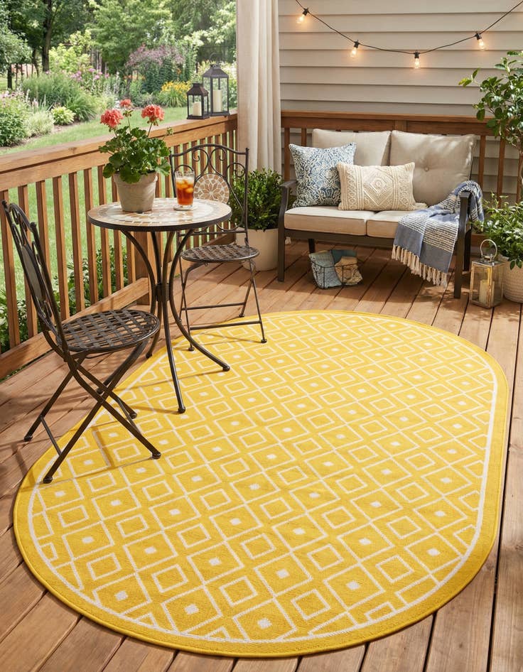 Detail image of 5' 3 x 8'  Washable Trellis Indoor / Outdoor Oval Rug