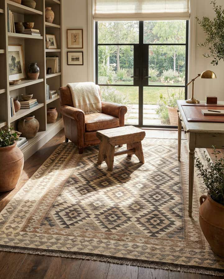 5' 3 x 6' 6 Hand Woven Kilim Maymana Wool Rug