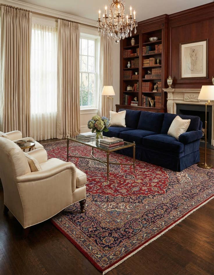 Detail image of 9' 6 x 13'  Hand Knotted Kashan Persian Wool Rug