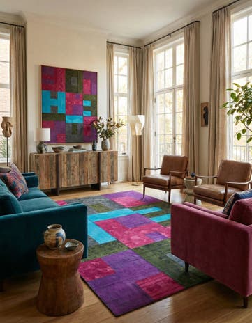 7' 2 x 10' Hand Woven Patchwork Wool Rug