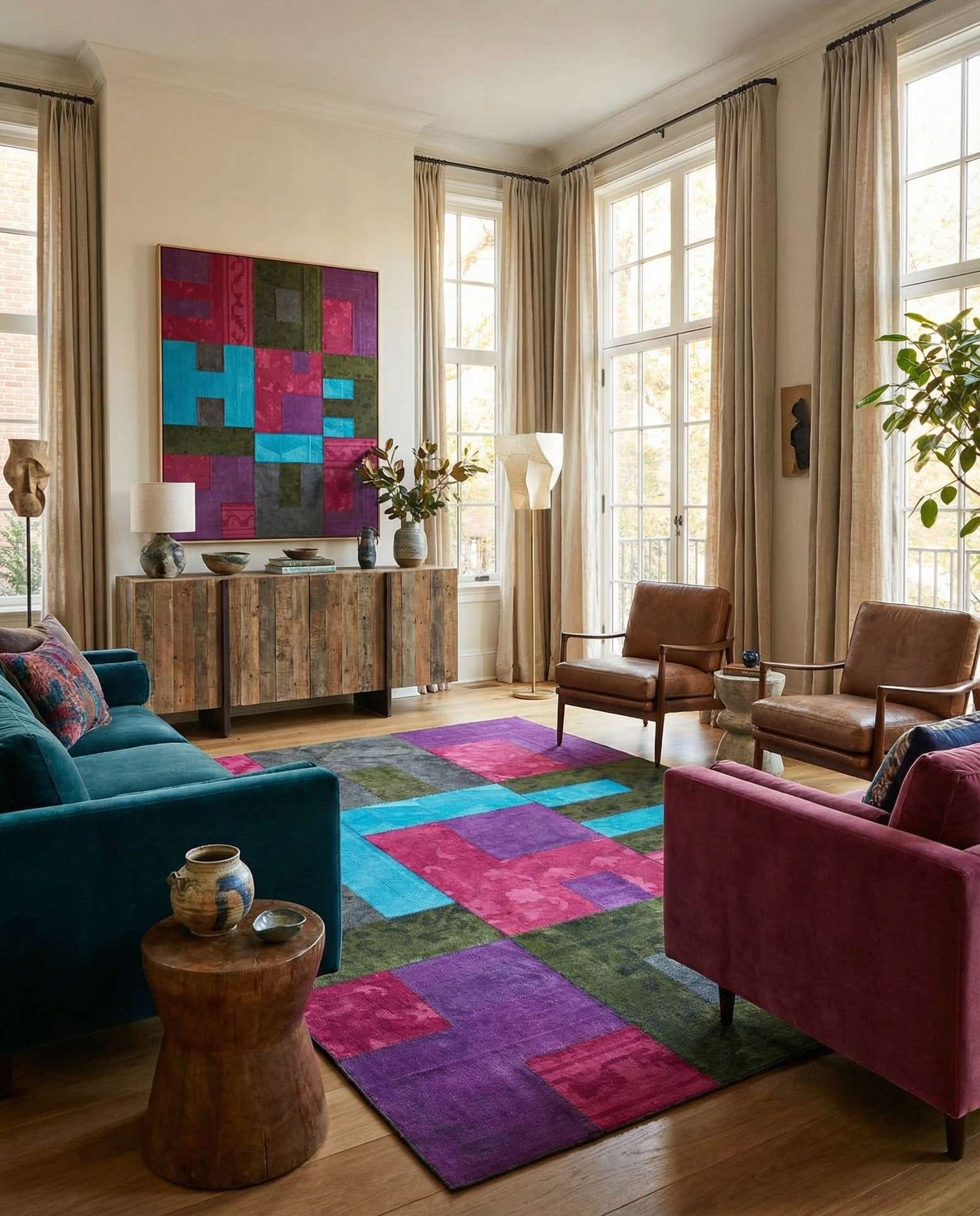 7' 2 x 10' Hand Woven Patchwork Wool Rug