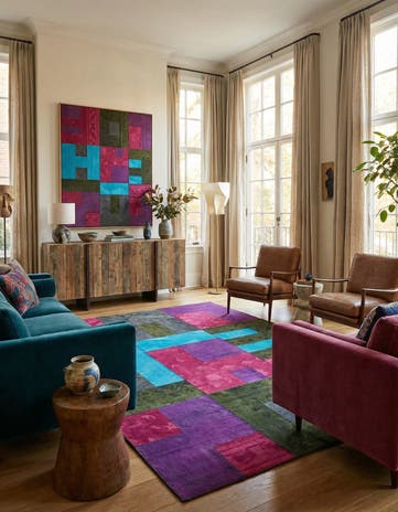 7' 2 x 10' Hand Woven Patchwork Wool Rug