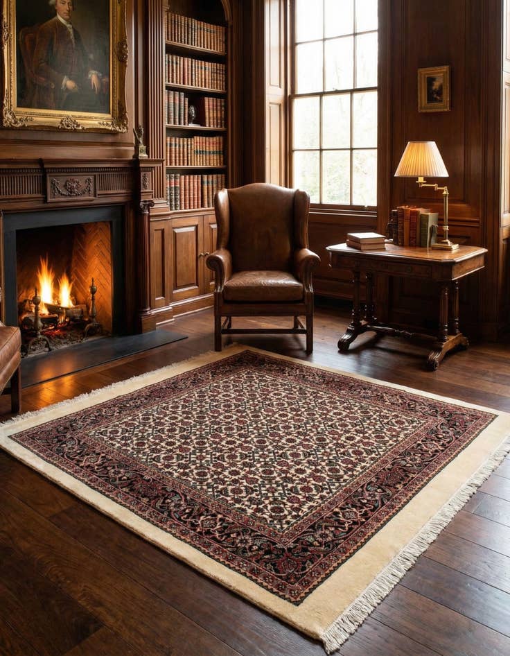 Detail image of  3' 2 x 3' 7 Bidjar With Silk Square Rug