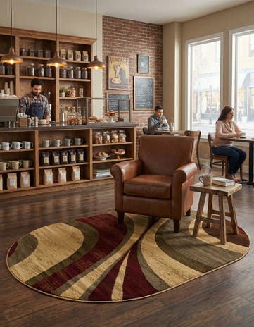 Beige Cafe Oval Rug