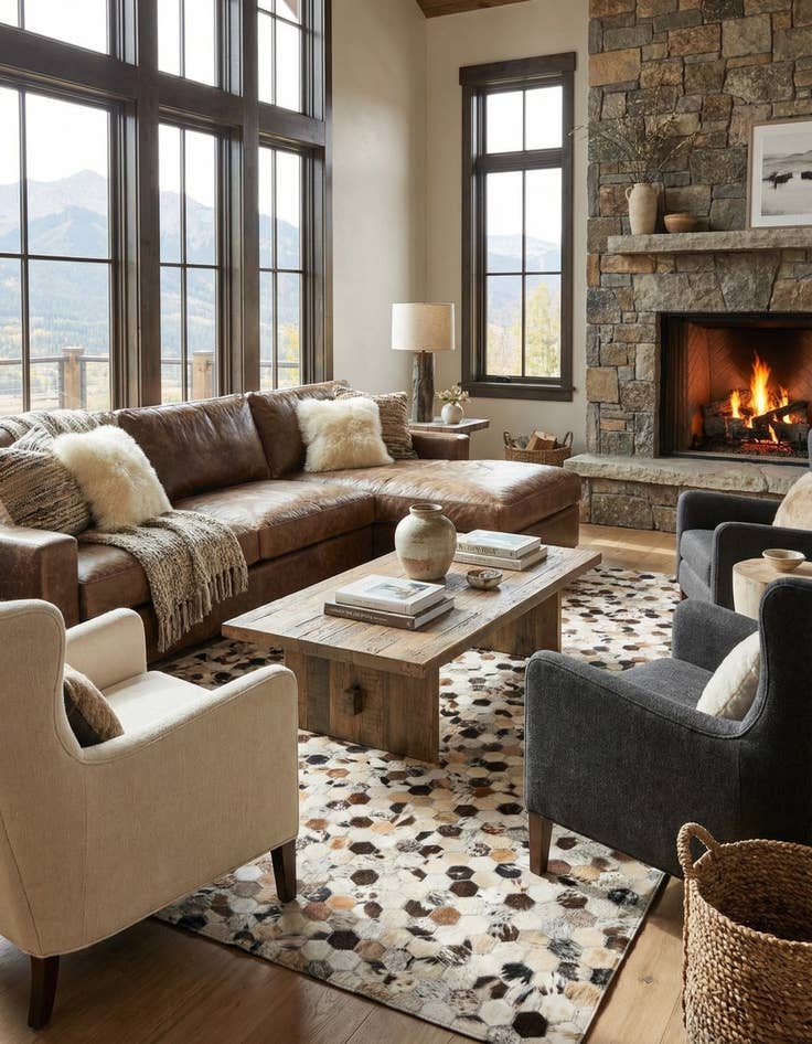 Detail image of  5' 1 x 7' 10 Cowhide Leather Rug