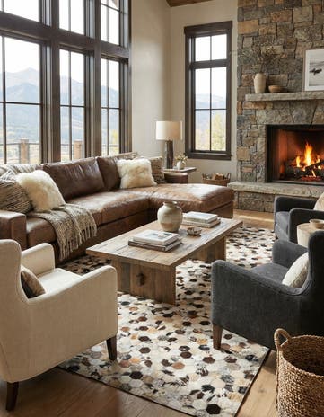 5' 1 x 7' 10 Cowhide Leather Rug