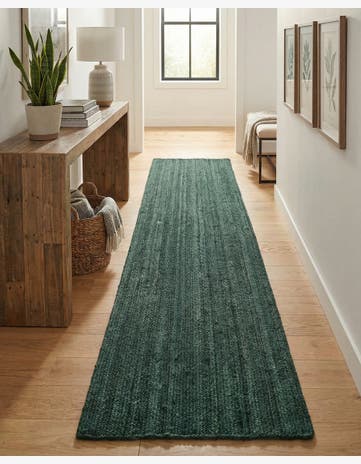 Green Handmade Braided Jute Runner Rug