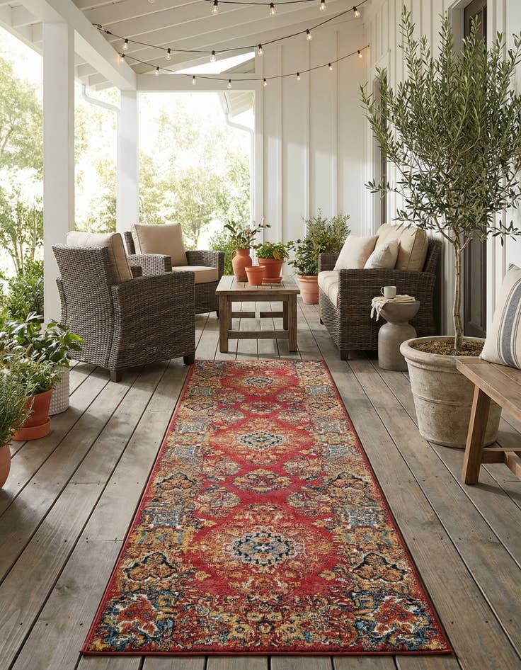 Detail image of 2' 7 x 10'  Washable Traditional Indoor / Outdoor Runner Rug