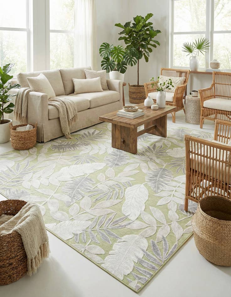 Detail image of  8' 2 x 10'  Washable Botanical Indoor / Outdoor Rug