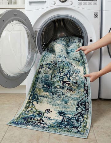 Blue Washable Fleur Runner Rug