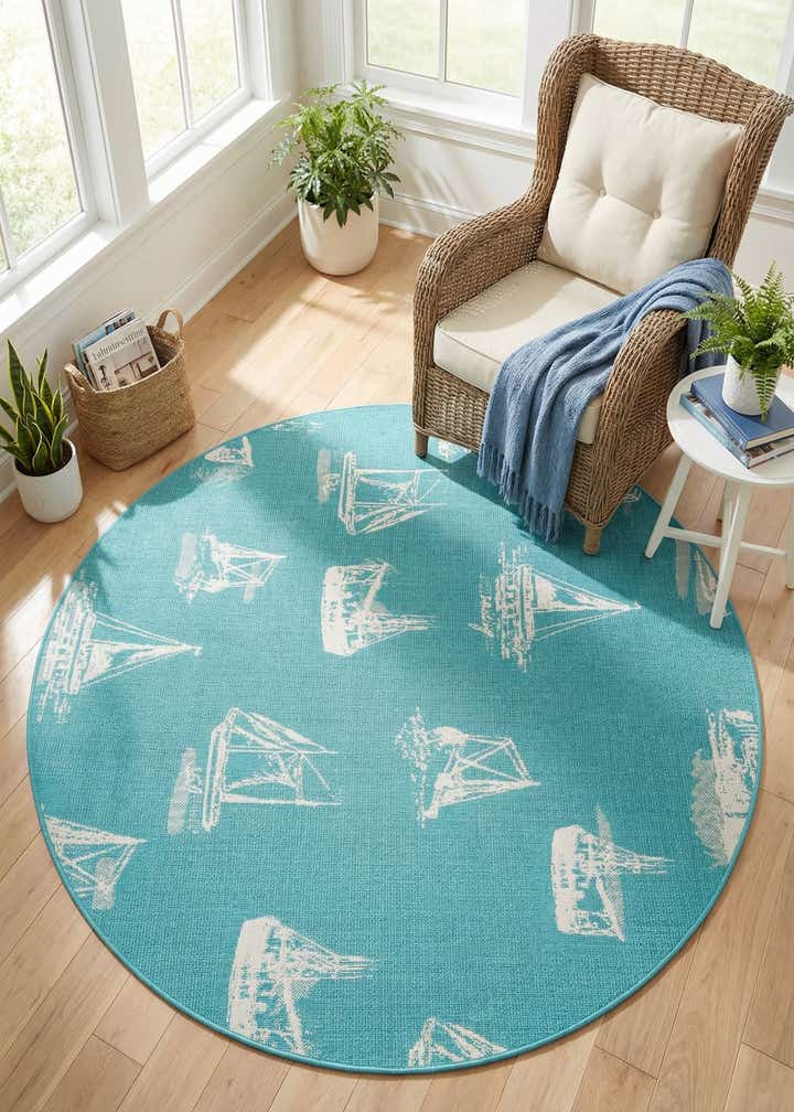 7' x 7' Easy-Clean Coastal Indoor / Outdoor Round Rug