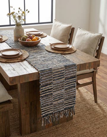 Dark Gray Hand Woven Chindi Jute Table Runner Rug