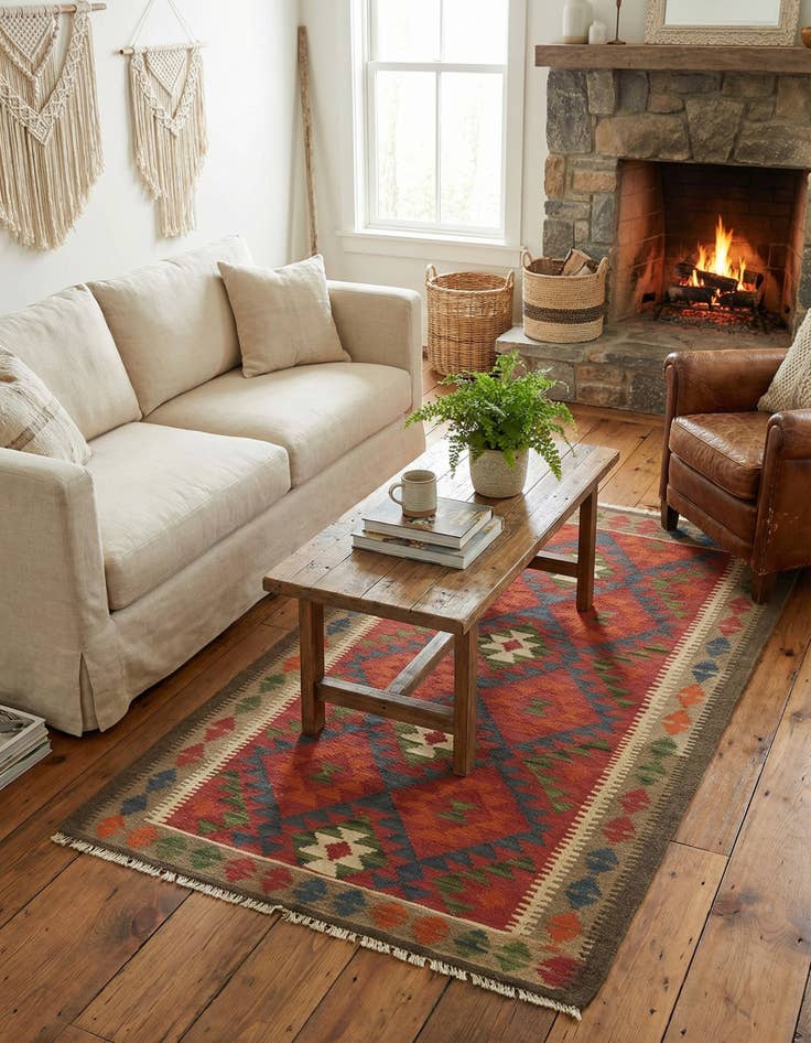 Detail image of 3' 6 x 6' 8  Hand Woven Kilim Maymana Wool Rug