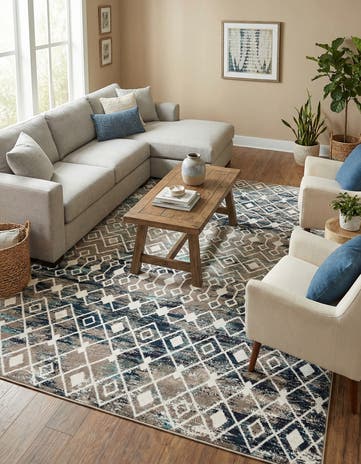 Multi Gray Blue Moroccan Trellis Rug