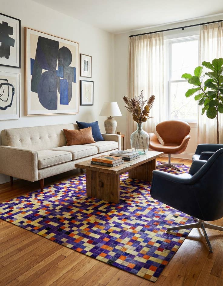 Detail image of  5' 1 x 7' 10 Cowhide - Patchwork Rug