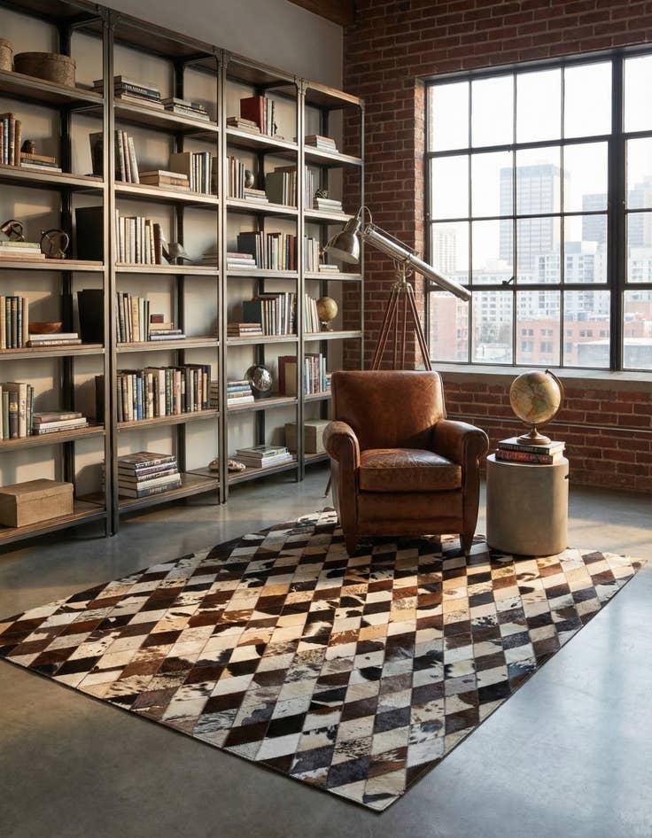 Detail image of 4' 8 x 6' 6 Cowhide Stocks Rug