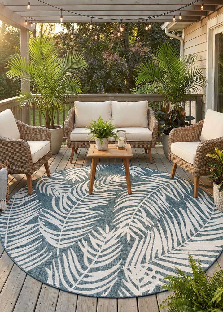 10' x 10' Easy-Clean Botanical Indoor / Outdoor Round Rug