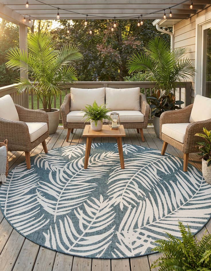 Detail image of 10' x 10'  Washable Botanical Indoor / Outdoor Round Rug