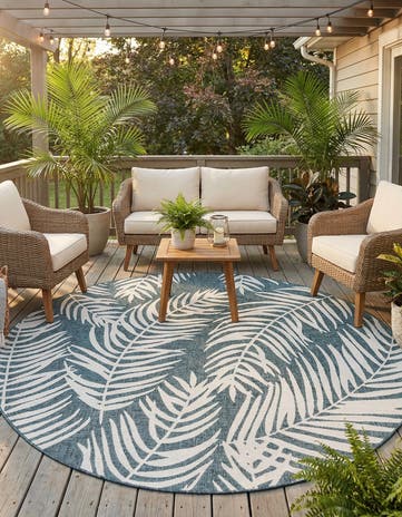10' x 10' Easy-Clean Botanical Indoor / Outdoor Round Rug