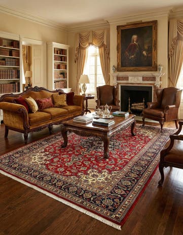 6' 9 x 9' 9 Hand Knotted Qom Persian Rug