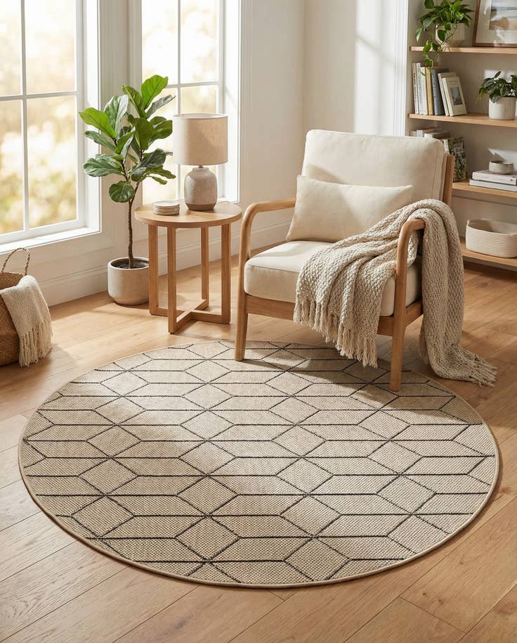 Detail image of 5' 3 x 5' 3 Easy-Clean Lattice Indoor / Outdoor Round Rug