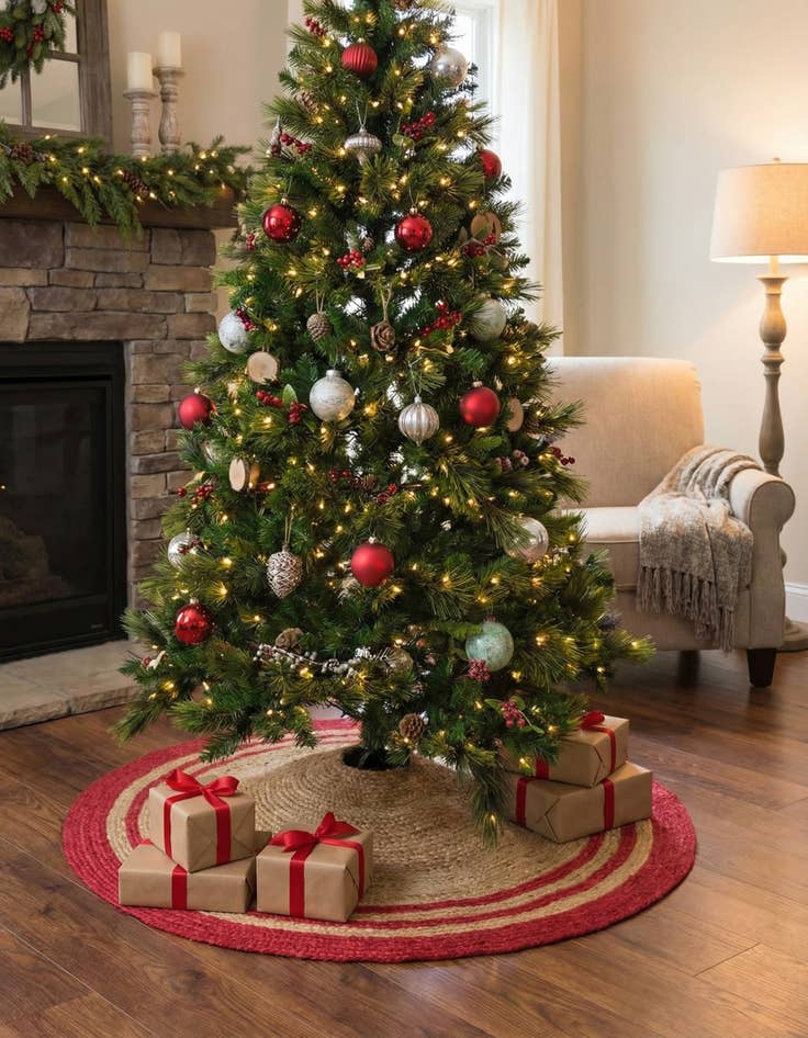 Detail image of 2' 2 x 2' 2  Hand Braided Christmas Tree Skirt