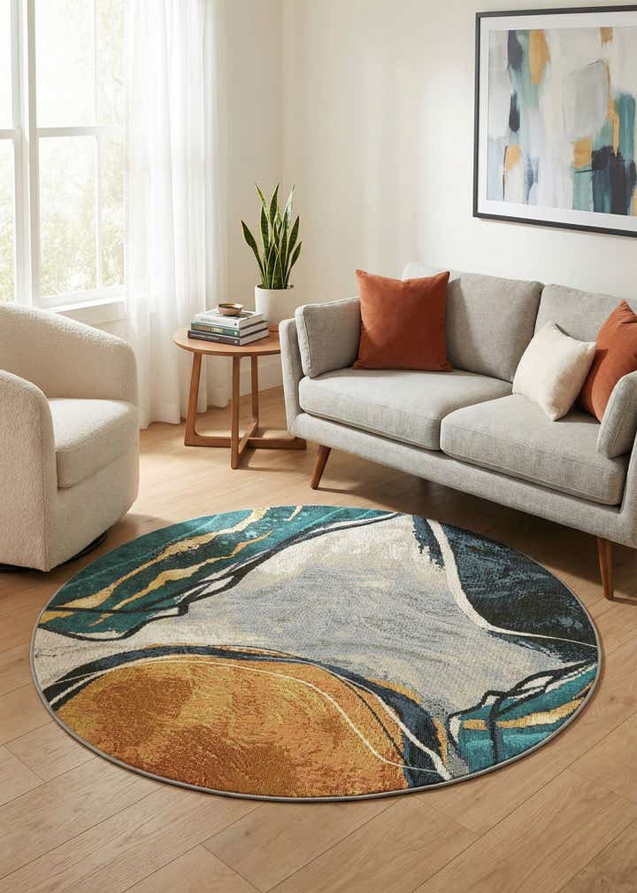 4' 1 x 4' 1 Easy-Clean Modern Indoor / Outdoor Round Rug