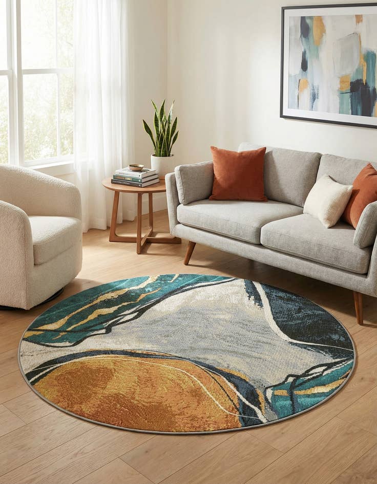 Detail image of  4' 1 x 4' 1  Washable Modern Indoor / Outdoor Round Rug