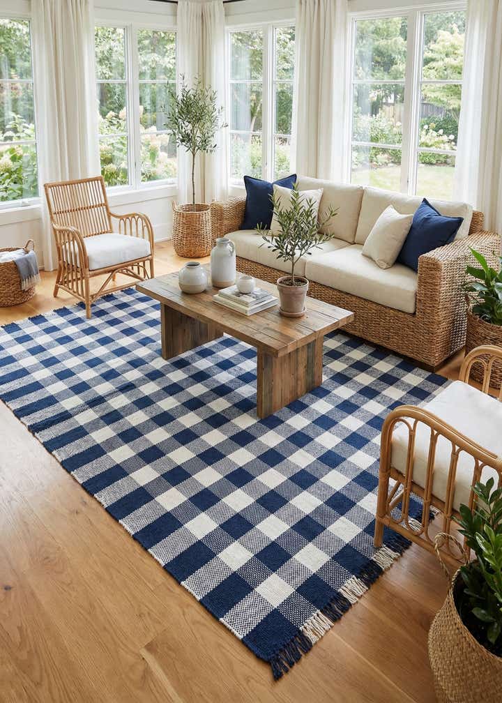 9' x 12' Easy-Clean Eco Plaid Washable Indoor / Outdoor Rug