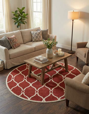 Red Lattice Round Rug
