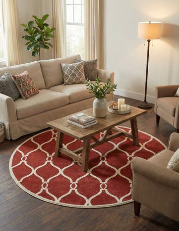 Red Lattice Round Rug