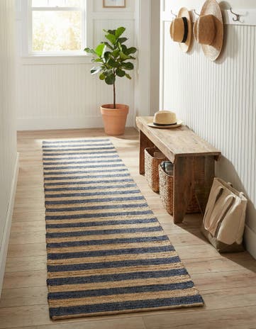 Navy Ivory Handmade Braided Jute Runner Rug